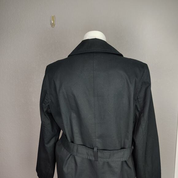 J.Crew Factory Black Double-Breasted Trench Cotton Coat BO622 Belted Classic 18 - Picture 12 of 14